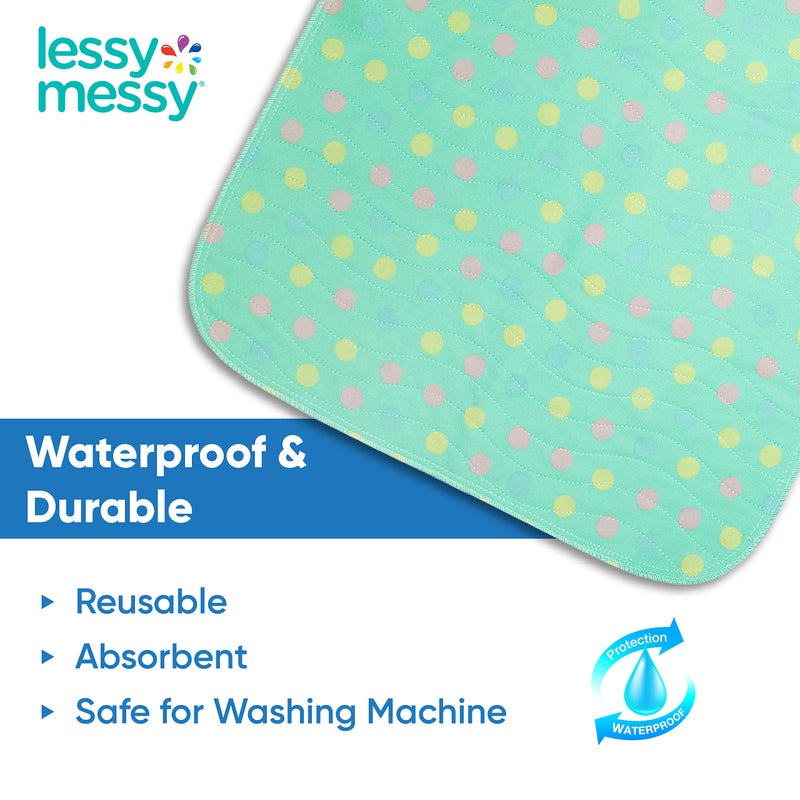 Lessy Messy Portable Baby Changing Mat - Extra Large Waterproof Diaper Changing Pad | Machine Washable & Dryer Safe | Wipeable Surface for Easy Cleaning | Stylish Polka Dot Design - Image 3